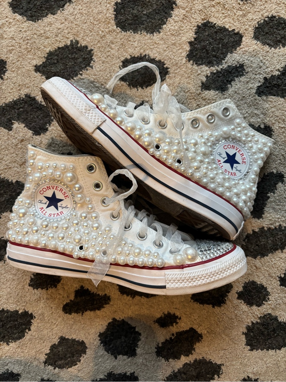 Converse High-Top Sneakers with Pearl Embellishments for Bride